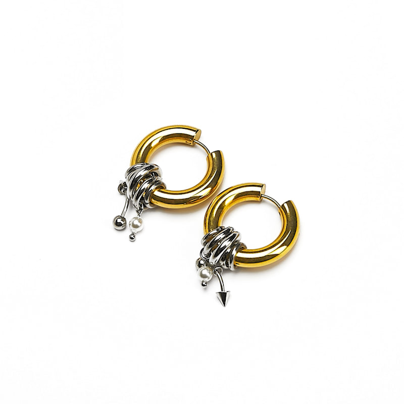 Thumbnail of Voltage Earrings – Stainless Steel & Shell Pearl image
