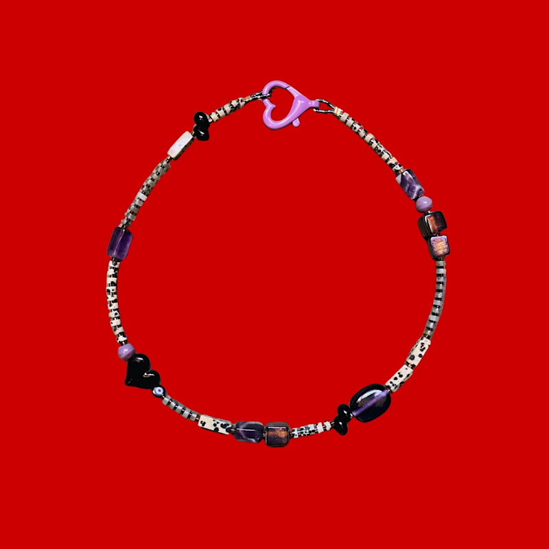 Thumbnail of Voodoo – Gemstone Necklace With Black Heart & Purple Glass Beads image