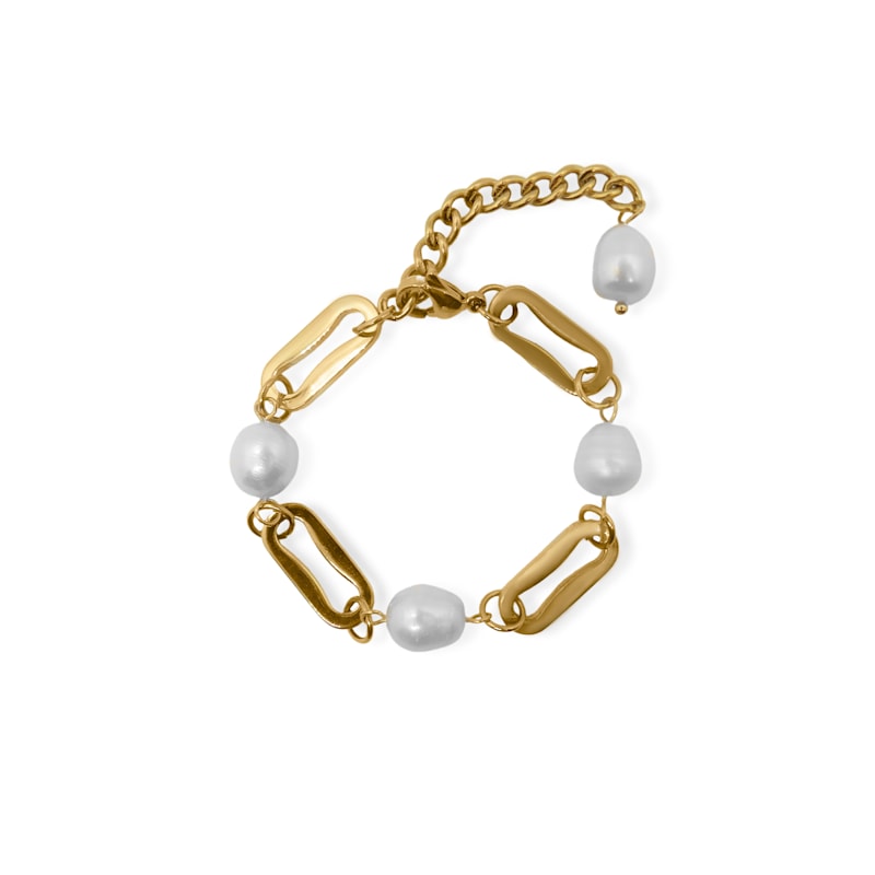 Thumbnail of Harriet Freshwater Baroque Pearl Rectangular Link Chain Bracelet image