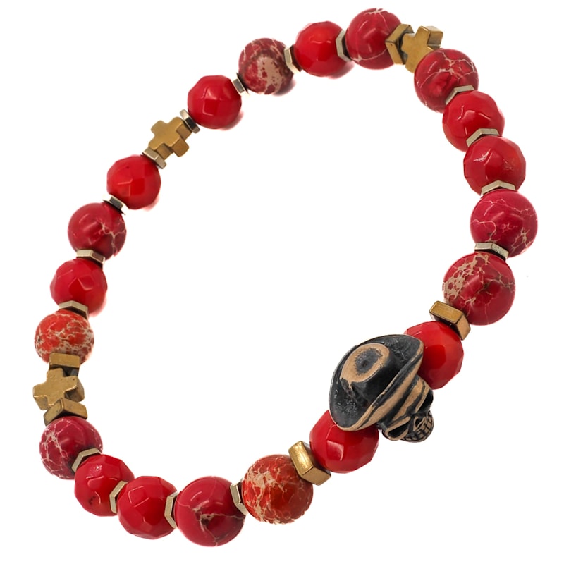 Thumbnail of Red Cowboy Hat Skull Bracelet - Red image