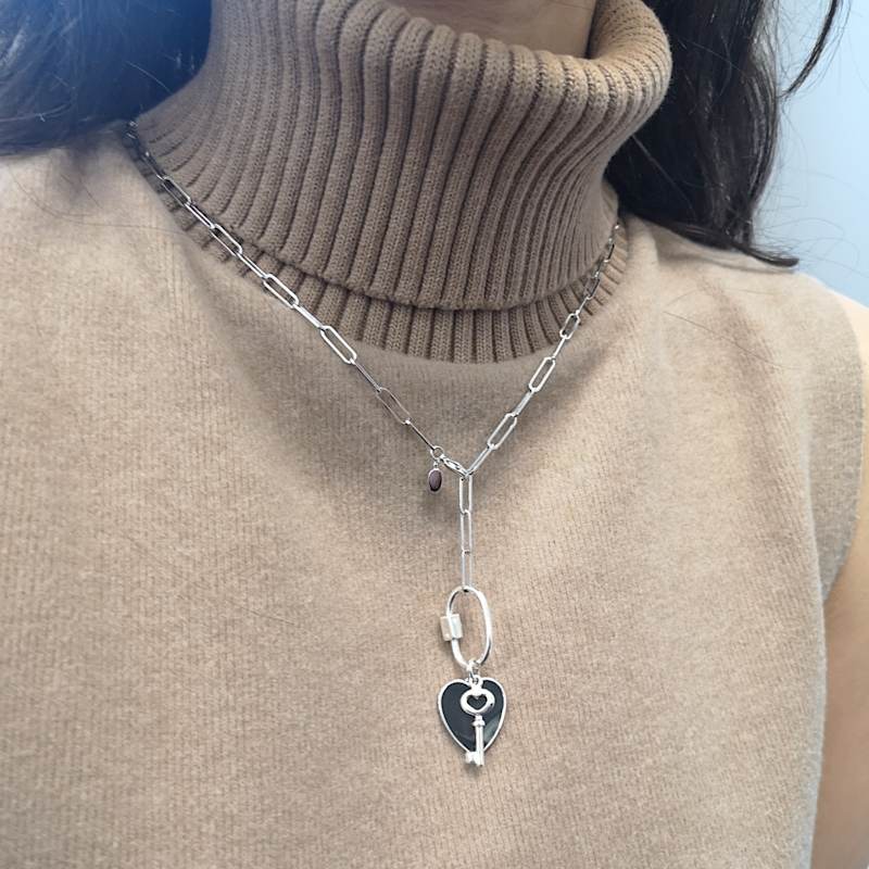 Thumbnail of Silver Oval Carabiner Long Link Chain Necklace image