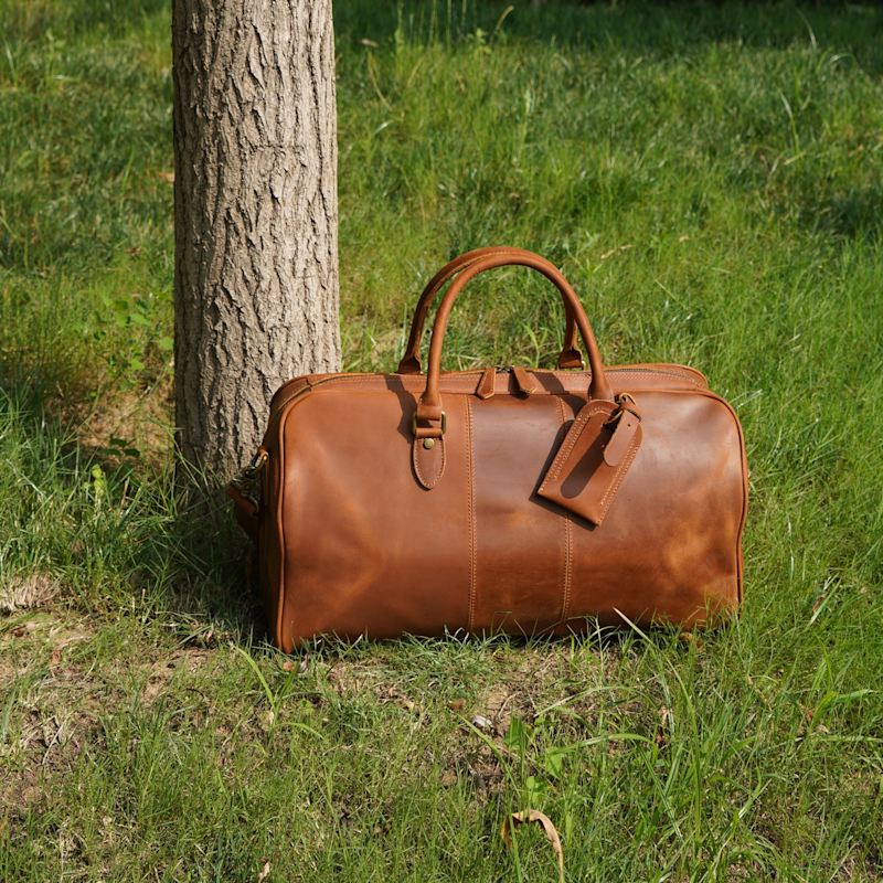 Thumbnail of Genuine Leather Duffle With Luggage Tag - Light Brown image