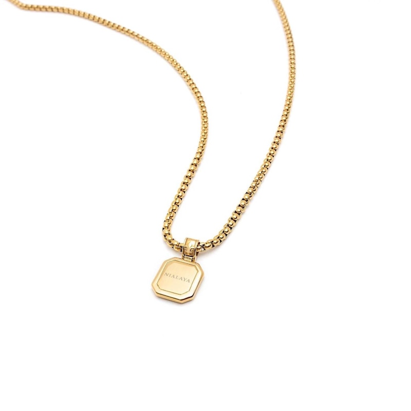 Thumbnail of Gold Necklace With Square Onyx Pendant image
