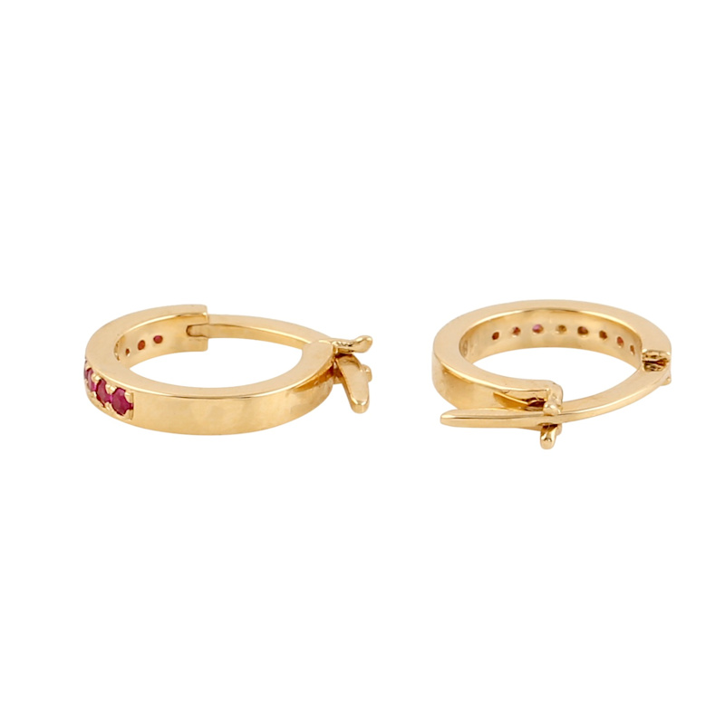 Thumbnail of Ruby Huggies Earrings in 18K Yellow Gold image