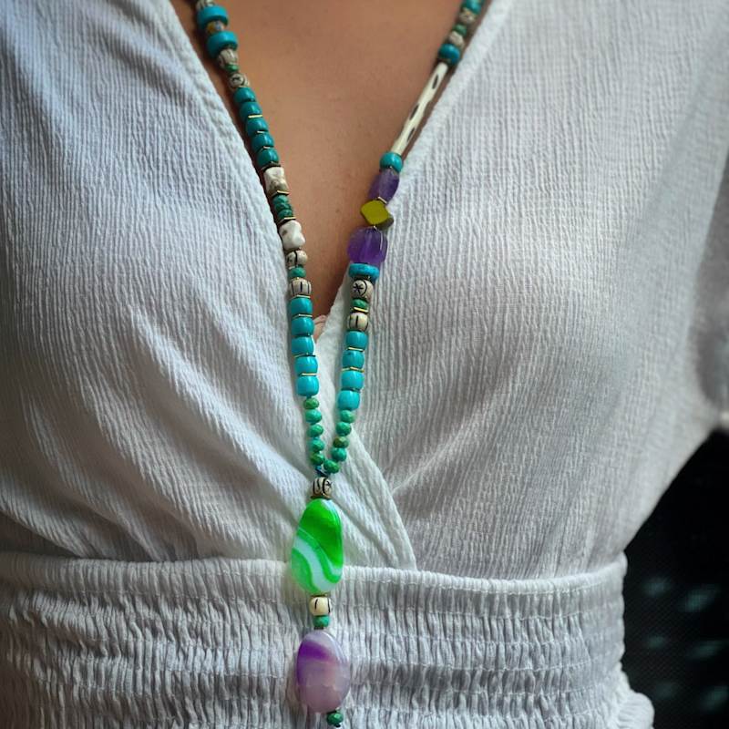 Thumbnail of Turquoise Gemstone Beaded Long Necklace - Turquoise image