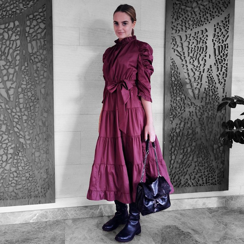 Cotton Poplin Burgundy Midi Dress by Lalipop Design