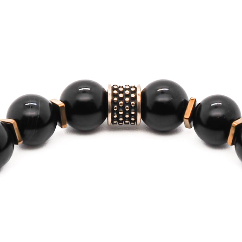 Thumbnail of Arrow Black Onyx Stone Men's Beaded Bracelet - Black image