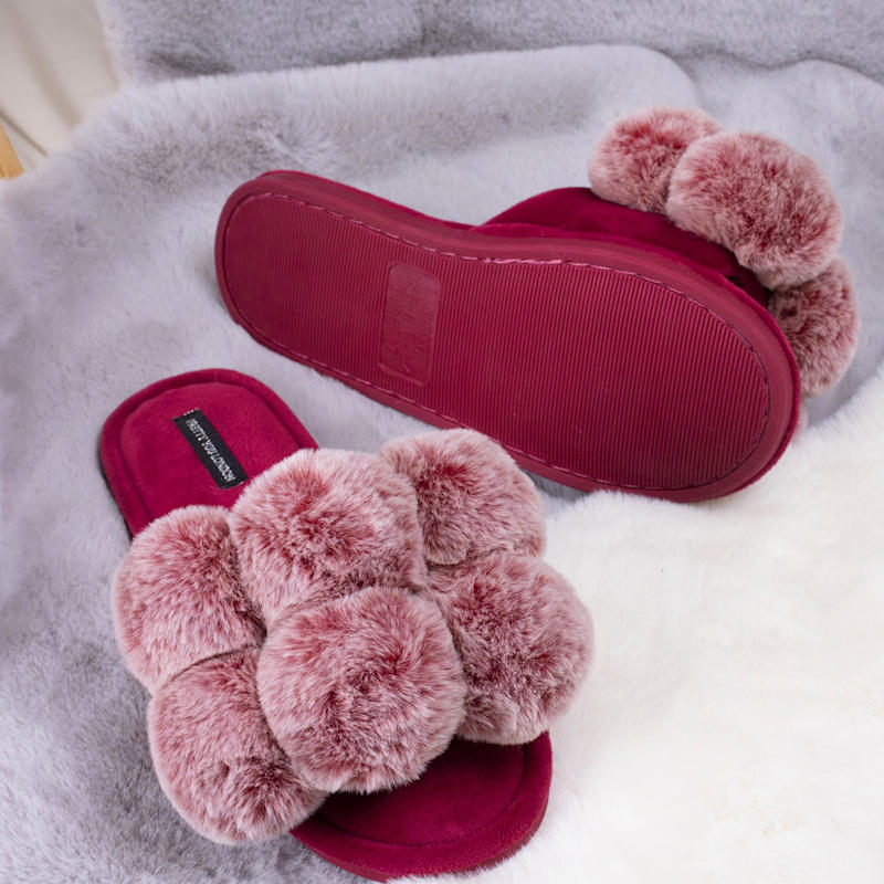 Dolly Fun Pom Slider Slippers In Red by Pretty You