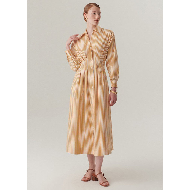 Sutton Waist Shirt Collar Midi Dress - Brown | EXQUISE | Wolf & Badger