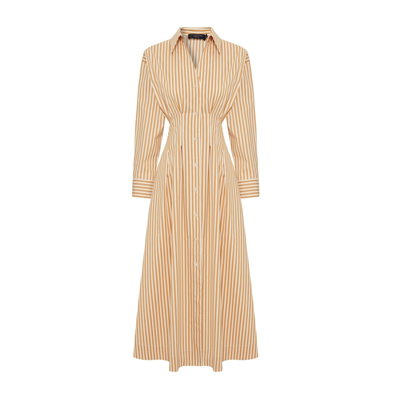 knee length dresses for ladies Ecru Shirtwaist Woven Midi Dress – Modern Millie