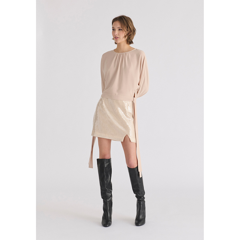 Thumbnail of Waist Tie Top With Shirred Cuffs In Cream image
