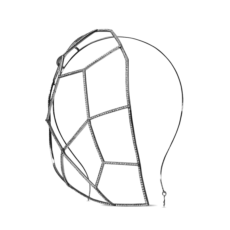 Thumbnail of Warrior Headpiece With Man Made Cz Diamond Stimulant In Premium Black Rhodium image