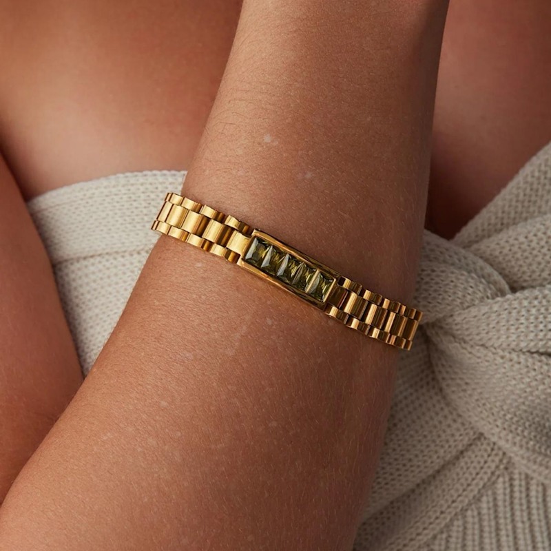 Thumbnail of Watch Band Bracelet - Green Crystal image