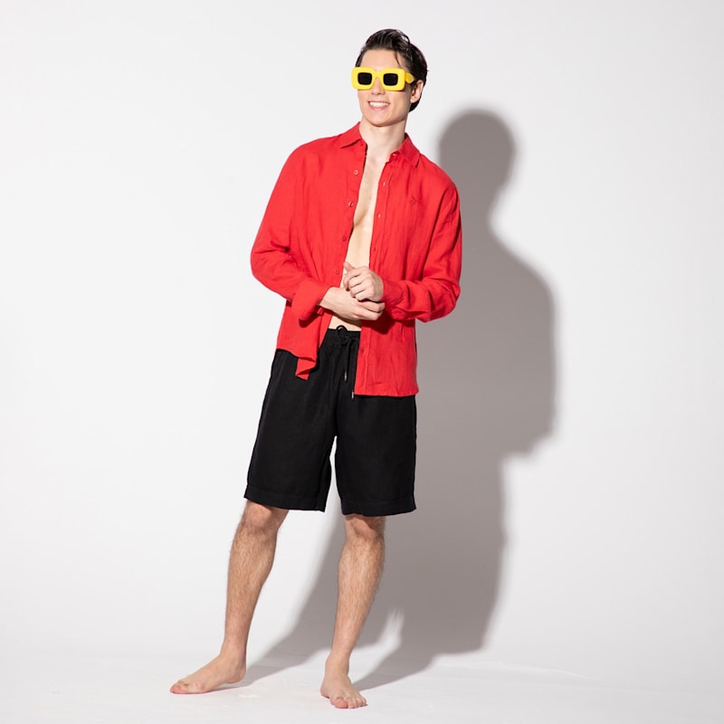 Thumbnail of Watermelon Red Linen Shirt For Men image