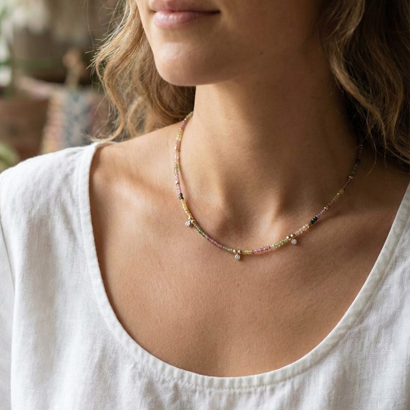 Thumbnail of Watermelon Tourmaline Beaded Gold Necklace image