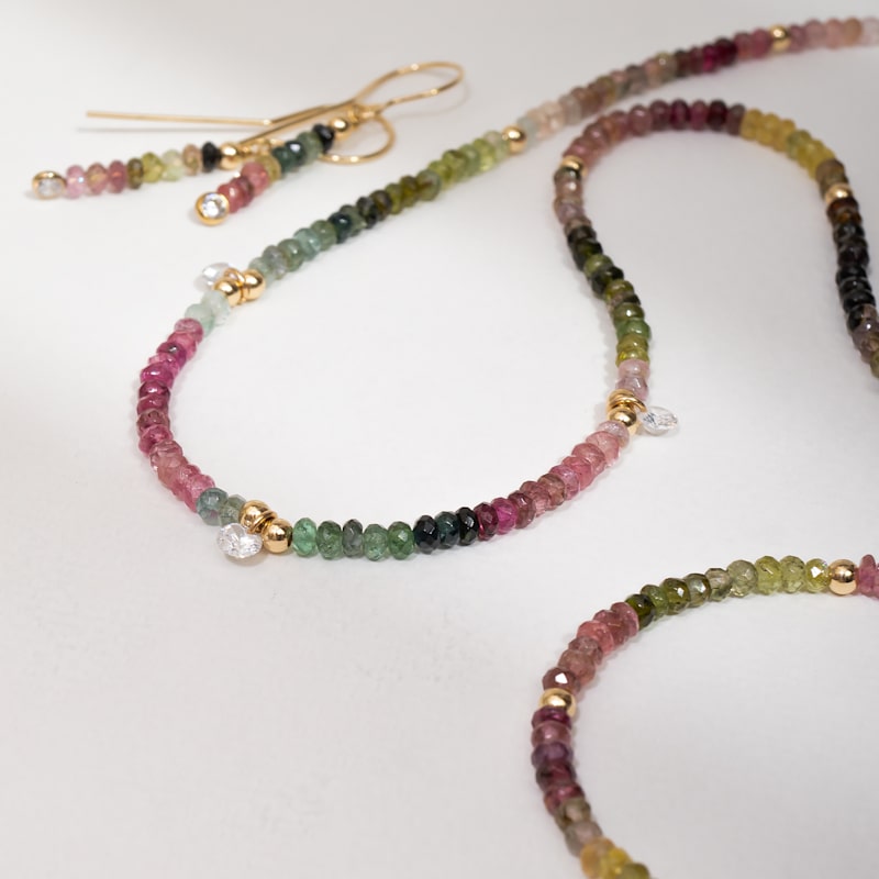Thumbnail of Watermelon Tourmaline Beaded Gold Necklace image