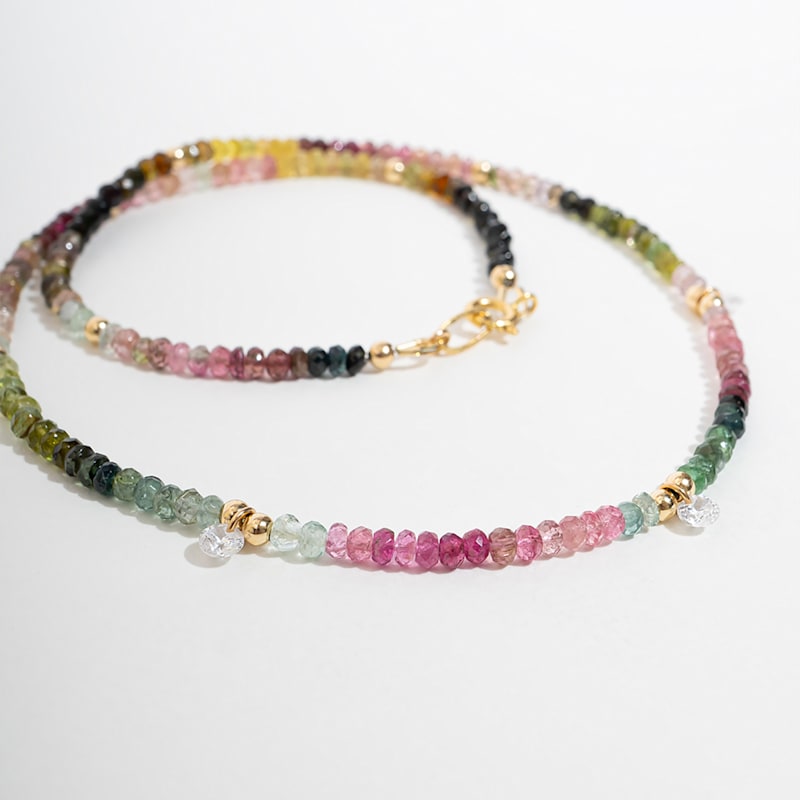 Thumbnail of Watermelon Tourmaline Beaded Gold Necklace image