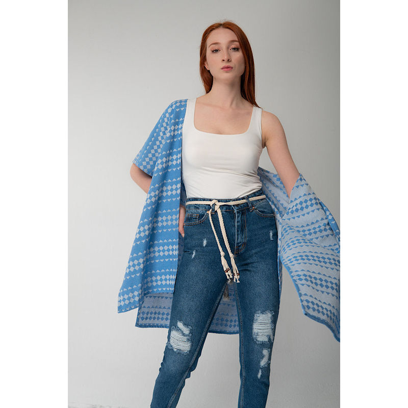 Thumbnail of Wave - Blue -Women's Natural Fabric Reversible Kaftan image