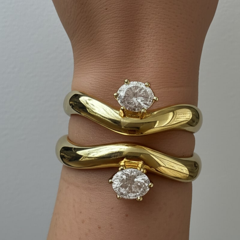 Thumbnail of Wave Cuff – Sculptural Gold Statement Bracelet image
