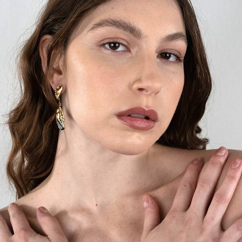 Thumbnail of Wave Drop Blue Glass Earrings image