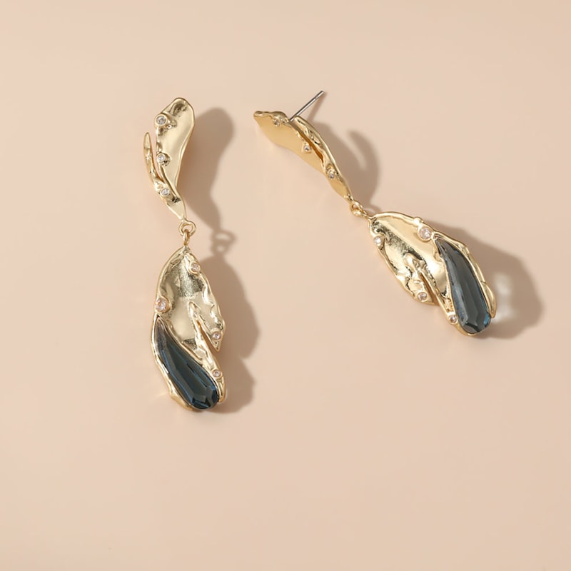 Thumbnail of Wave Drop Blue Glass Earrings image