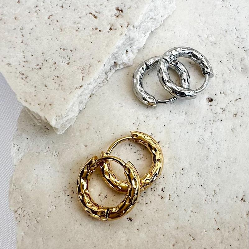Thumbnail of Wave Gold Huggie Hoop Waterproof Earrings image