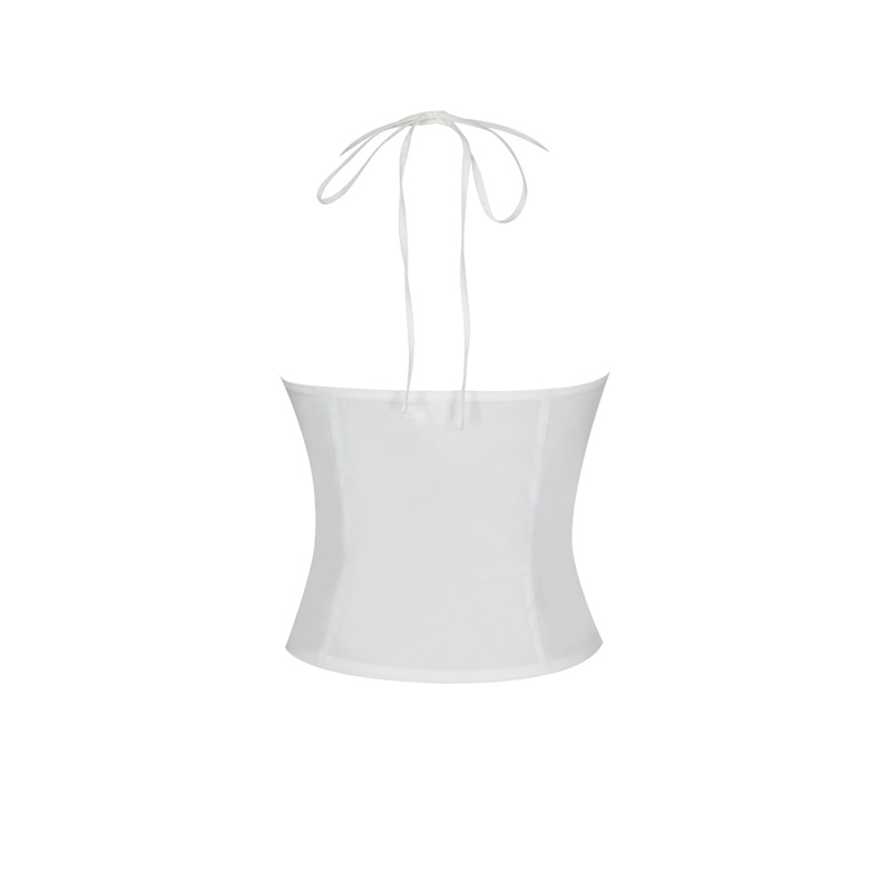 Thumbnail of Waverly White Cotton Poplin Button-Front Sweetheart Halter Top image