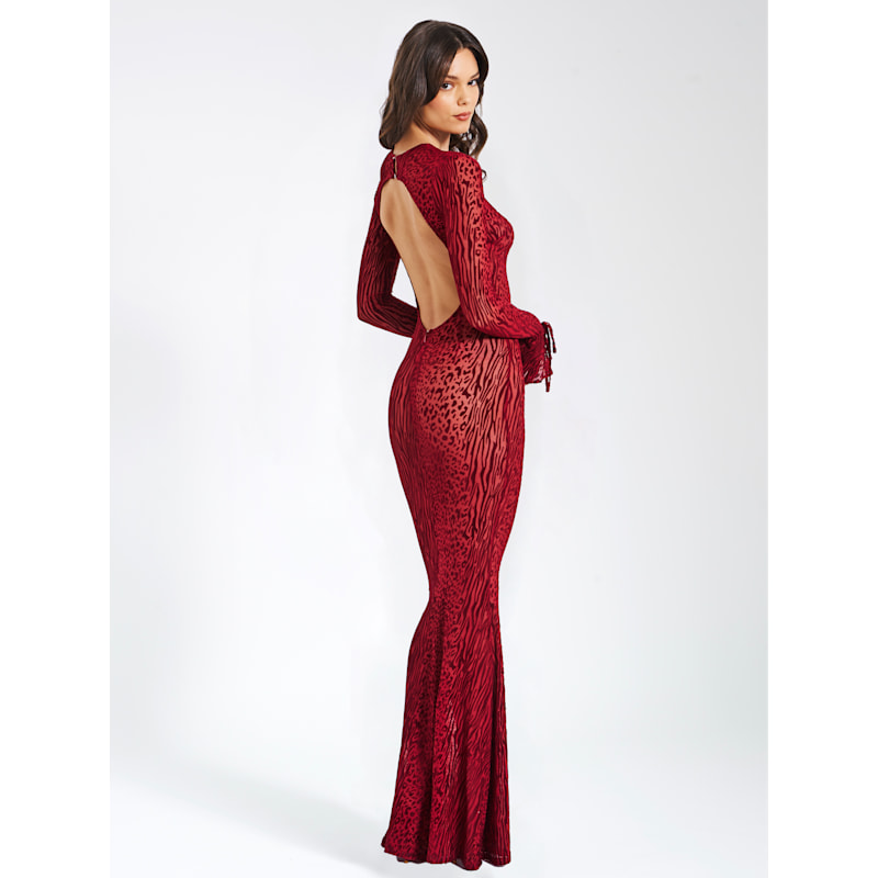 Waylynn Burnout Velvet Detail Mesh Backless Maxi Dress by Miss Circle New  York
