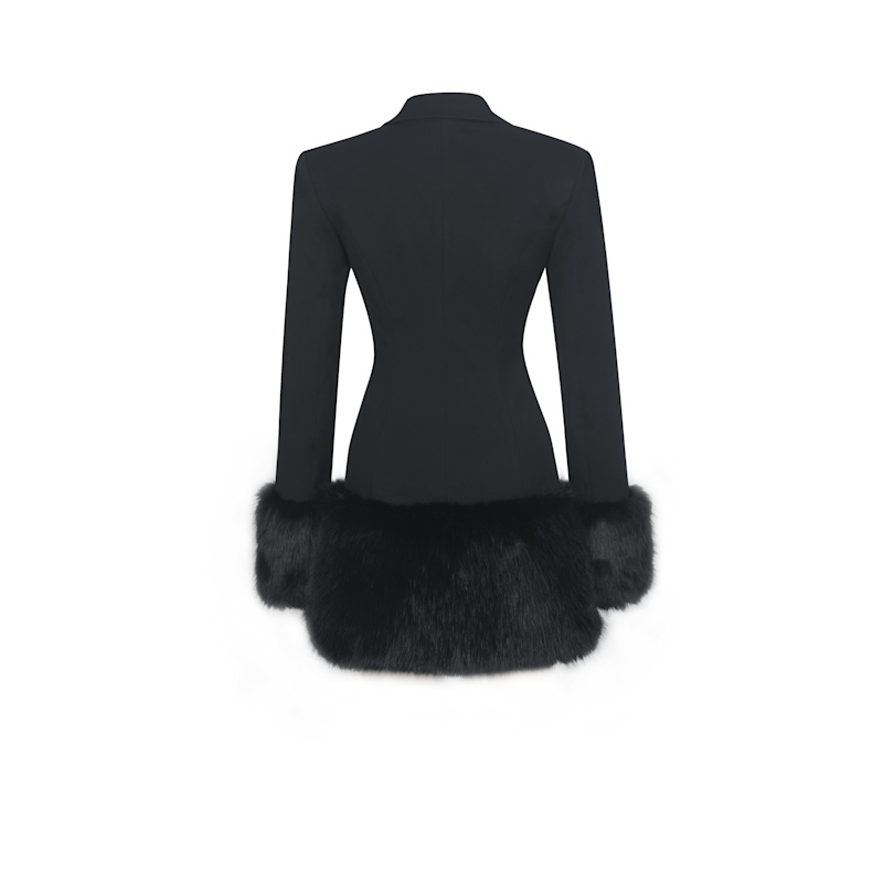 Thumbnail of Wenona Black Fur Trimmed V-Neck Mini Blazer Dress image