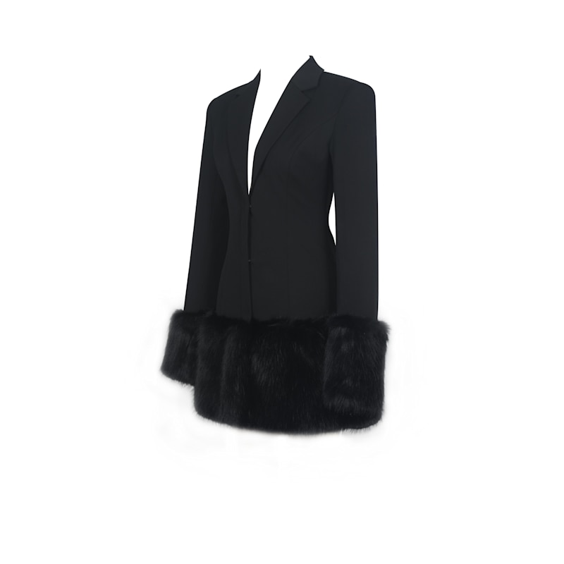 Thumbnail of Wenona Black Fur Trimmed V-Neck Mini Blazer Dress image