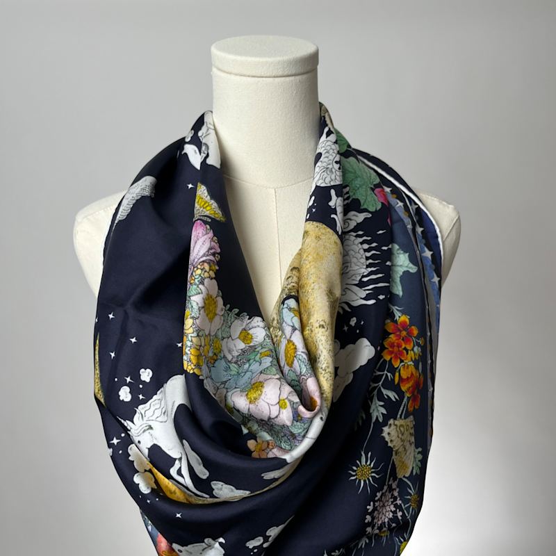 Thumbnail of Wenzi Moonlit Menagerie Hand Painted Mulberry Silk Square Scarf image