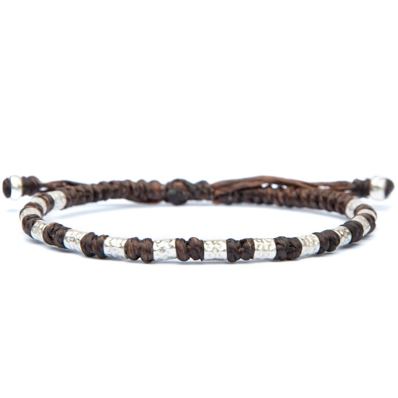 Thumbnail of Viking Bracelet For Men - Handmade Of Vegan Rope And Silver - Yule - Brown image