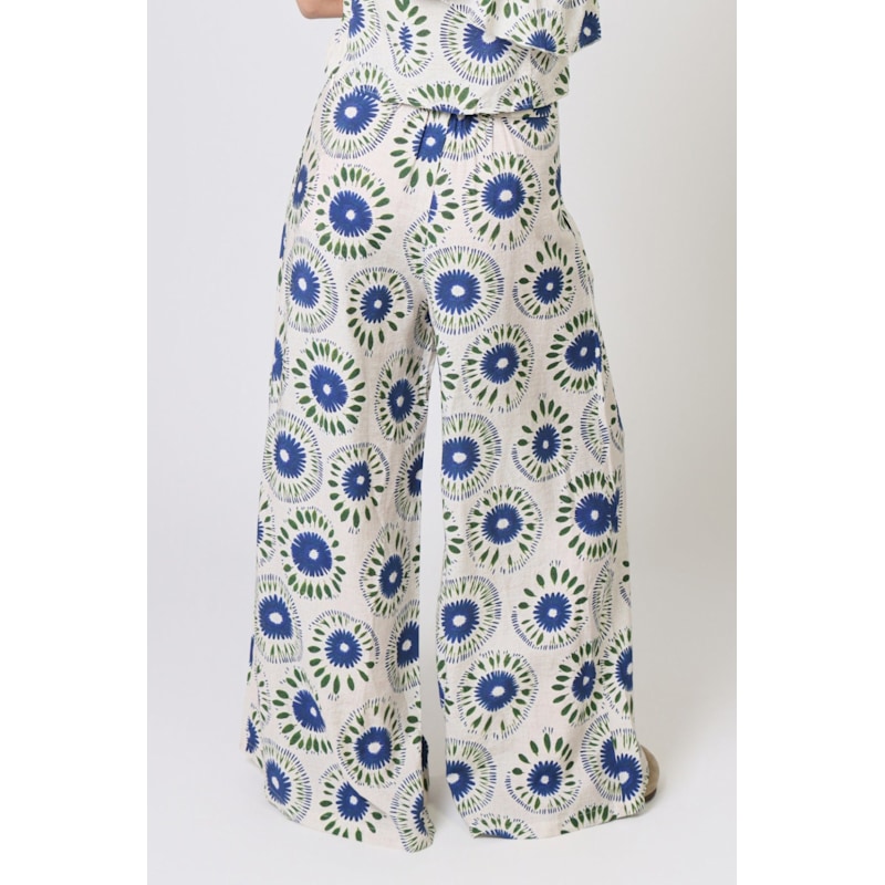 Thumbnail of When I Close My Eyes White And Blue Print Rene Wide Leg Trousers image
