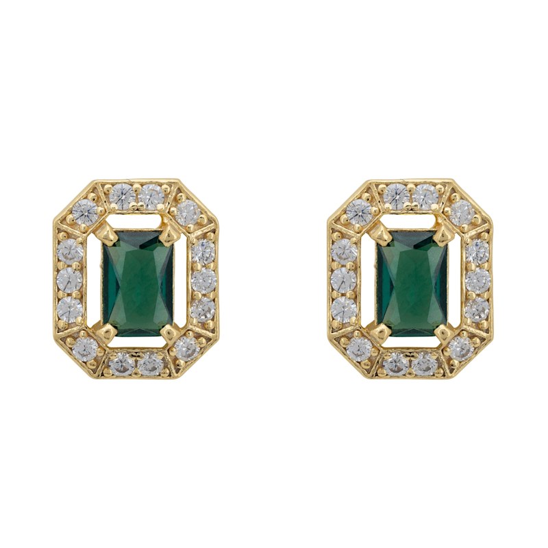 Thumbnail of Whistledown Gemstone Stud Earrings Emerald Gold image