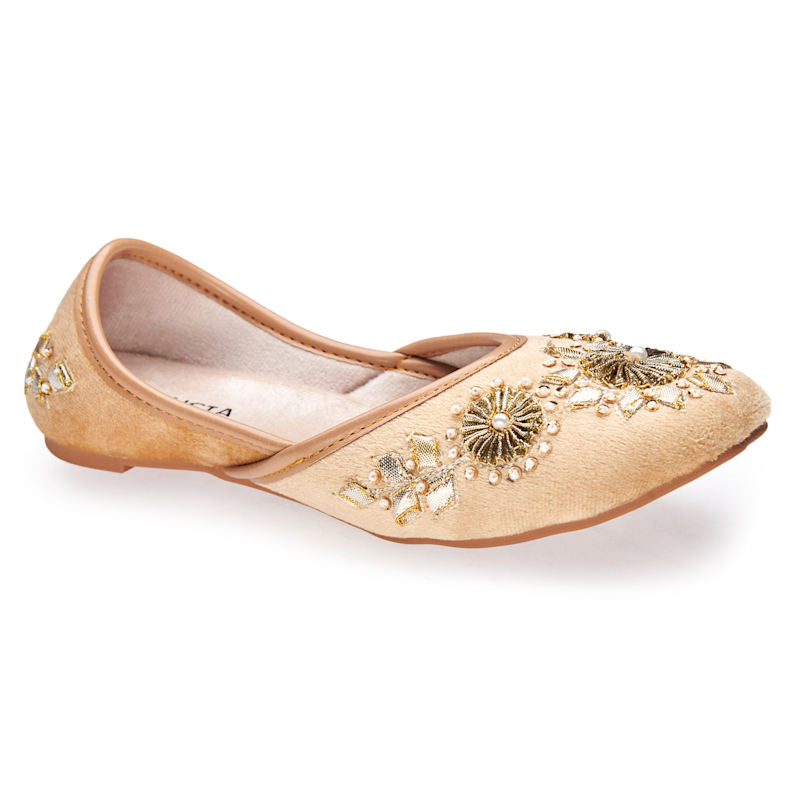Thumbnail of Whistledown - Handcrafted Thread & Sequin Embroidered Velvet Flats By Fuchsia Shoes - Gold image