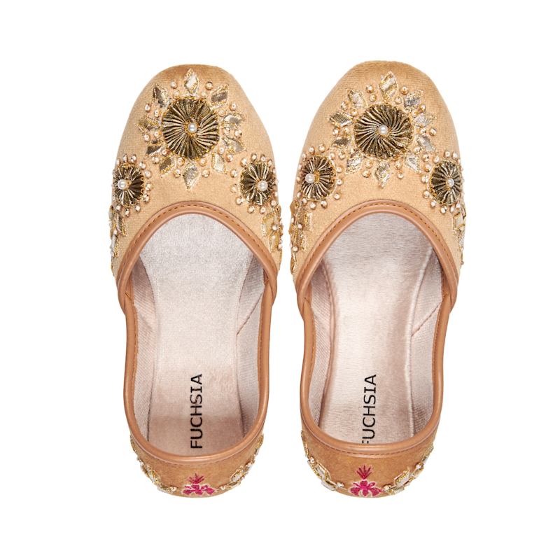 Thumbnail of Whistledown - Handcrafted Thread & Sequin Embroidered Velvet Flats By Fuchsia Shoes - Gold image