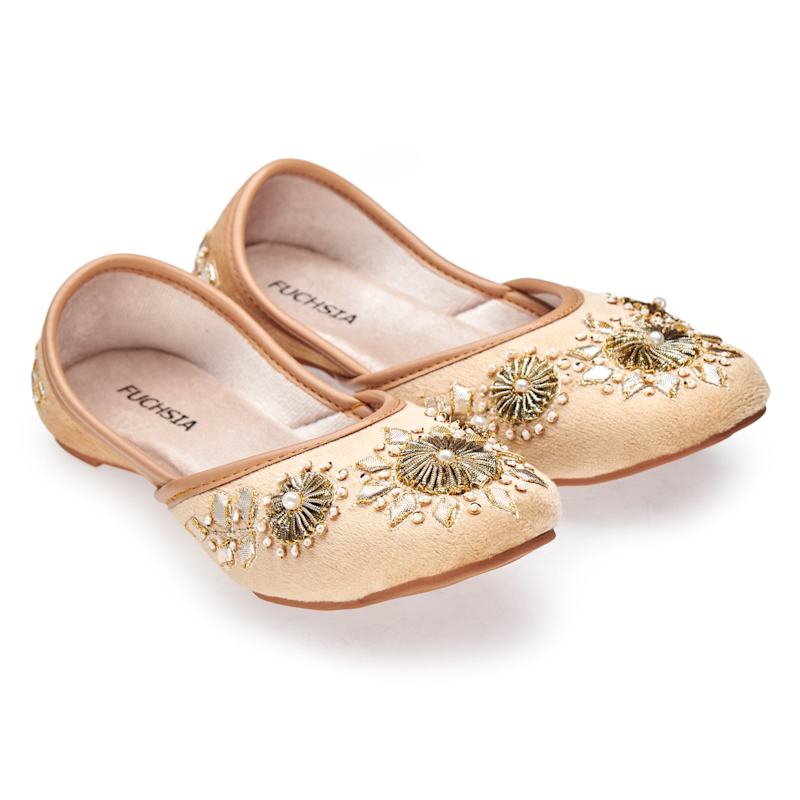Thumbnail of Whistledown - Handcrafted Thread & Sequin Embroidered Velvet Flats By Fuchsia Shoes - Gold image