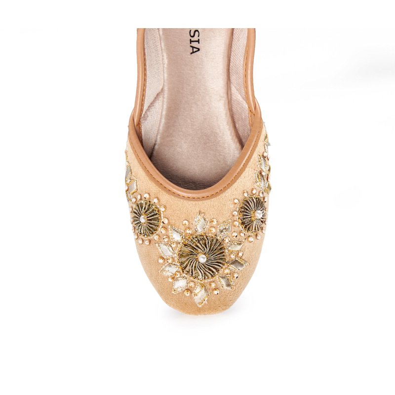 Thumbnail of Whistledown - Handcrafted Thread & Sequin Embroidered Velvet Flats By Fuchsia Shoes - Gold image