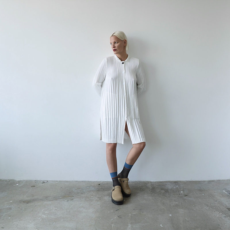 Thumbnail of White Accordion Pleated Shirt Dress image