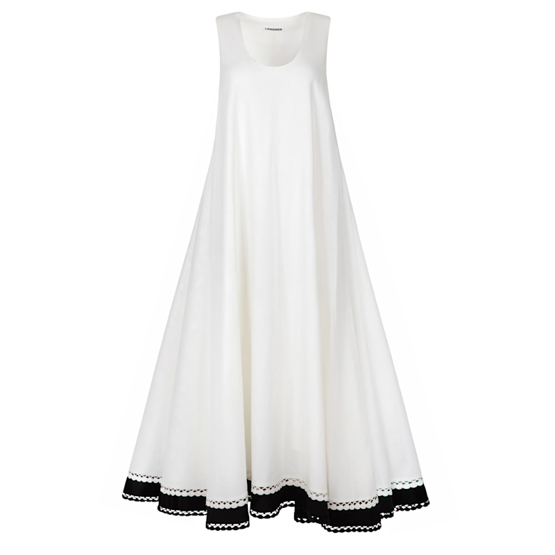 Thumbnail of White And Black Embroidered Lace Linen Maxi Dress image