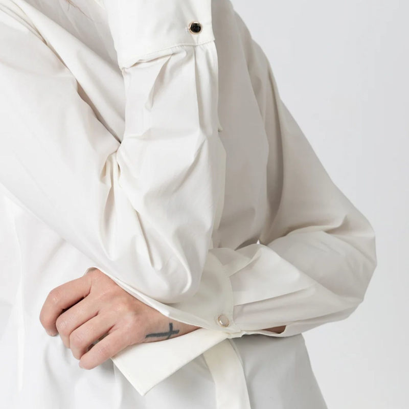 Thumbnail of White Cotton Blouse With High Collar And Scarf Inspired Detail image