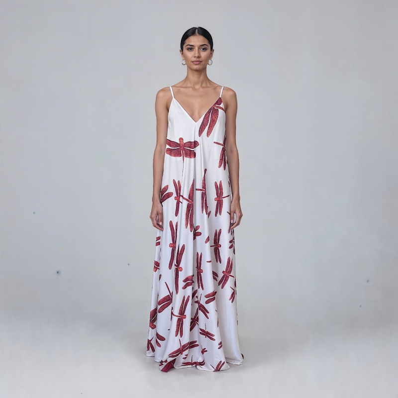 Thumbnail of White Dragonfly Satin Mariella Dress image