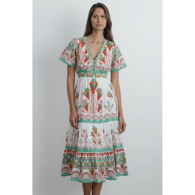 white printed midi dress Baltic Born Womens Raven Midi Dress | Off White Floral