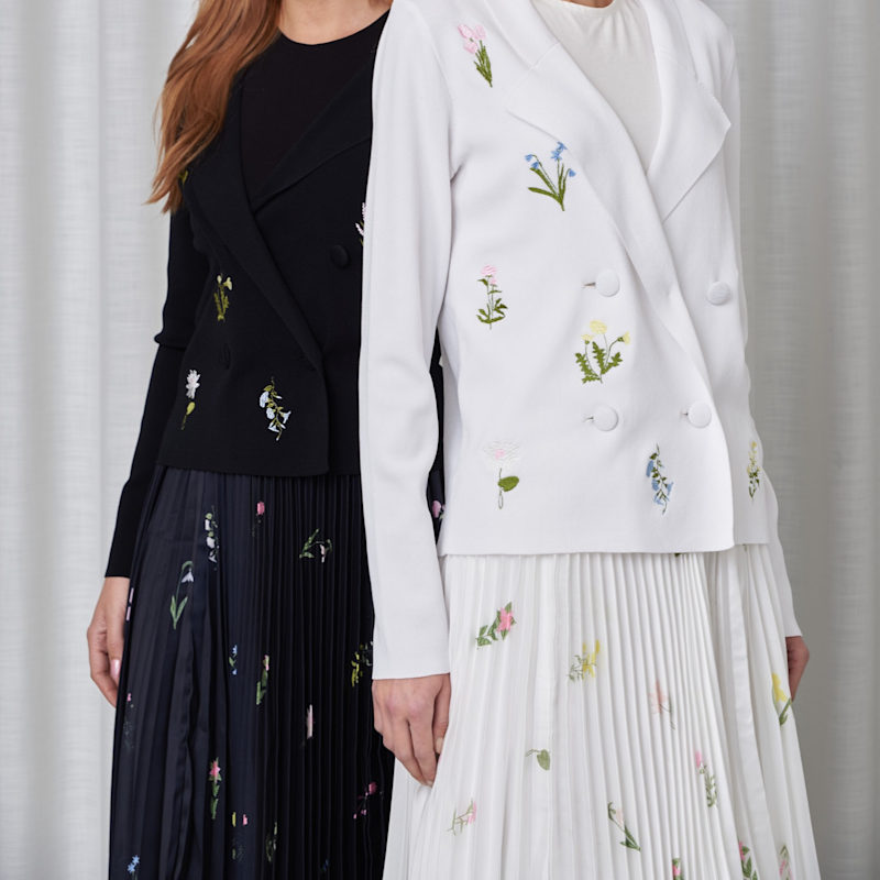 Thumbnail of Flower Satin Pleated Skirt- White image