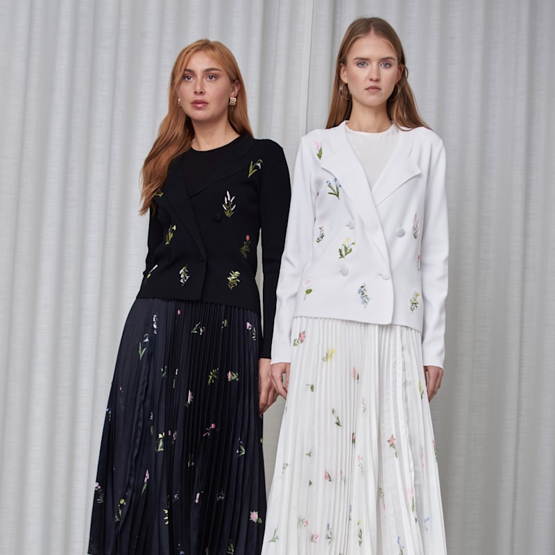 Thumbnail of Flower Satin Pleated Skirt- White image