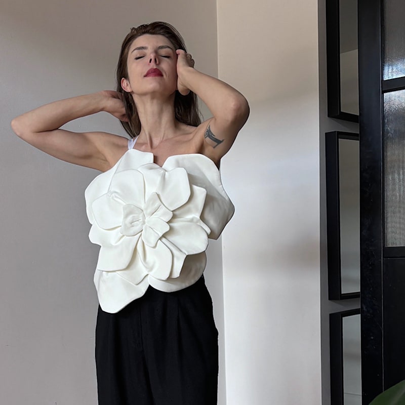 White Flower Top With Asymmetric Strap & Criss Cross Back | London