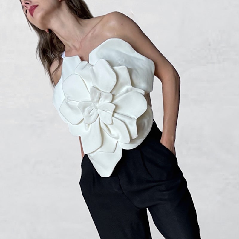 White Flower Top With Asymmetric Strap & Criss Cross Back | London
