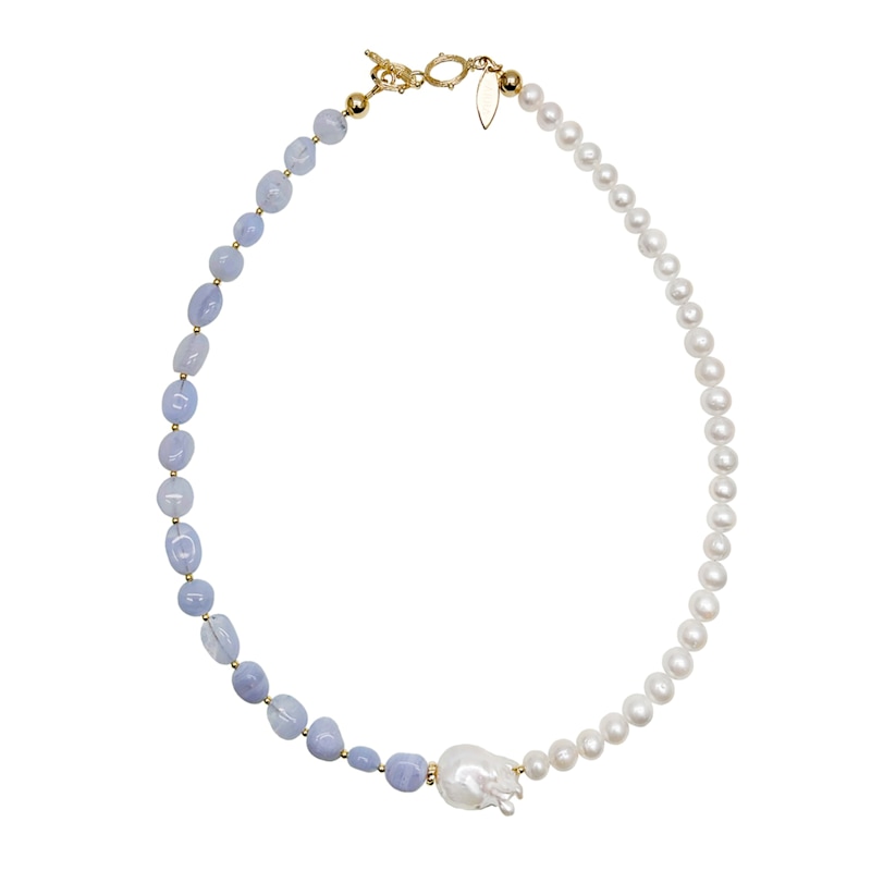 Thumbnail of White Freshwater Pearls And Blue Lace Agate Short Necklace image