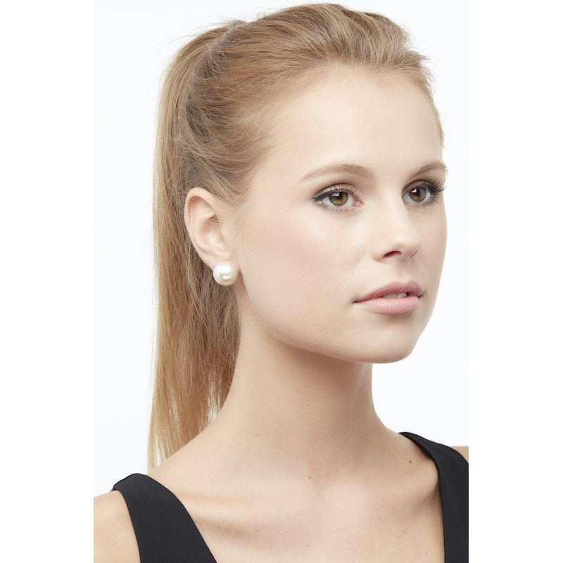 Thumbnail of White Button Half Pearl Clip Earrings image