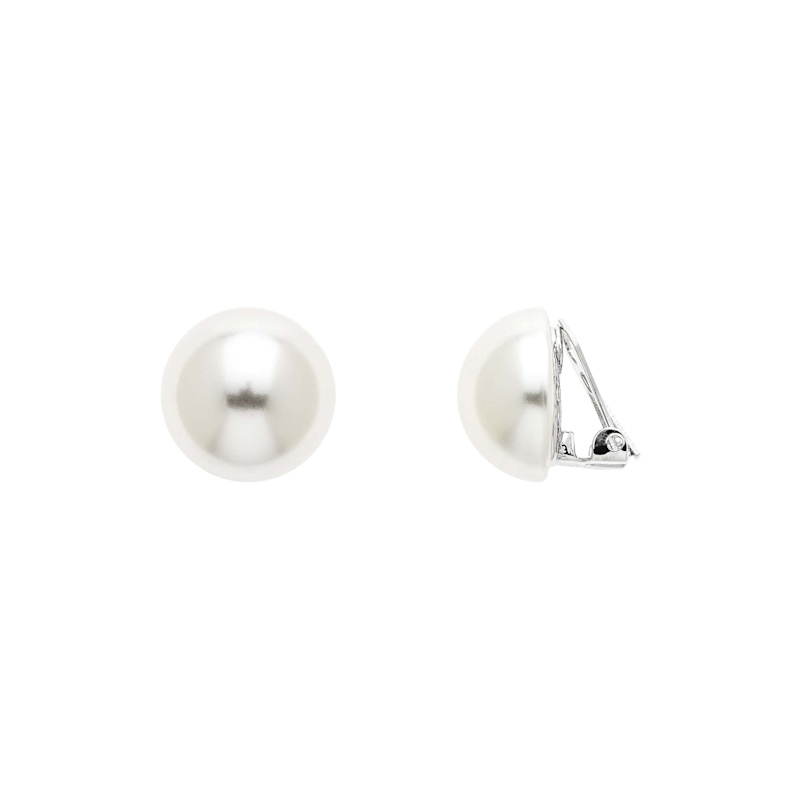 Thumbnail of White Button Half Pearl Clip Earrings image